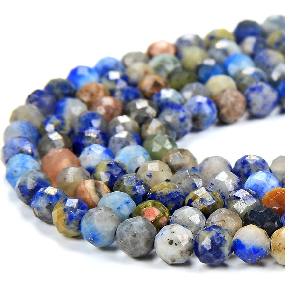 Natural Lapis Gemstone Micro Faceted Round 2MM 3MM Loose Beads 15 Inch Full Strand (P65)