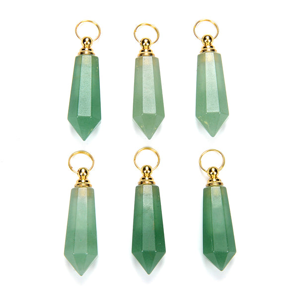 48X15MM Natural Green Aventurine Gemstone Perfume Bottle Pendant Faceted Point, Essential Oil Bottle Beads 1 Bead (80017247-P71)