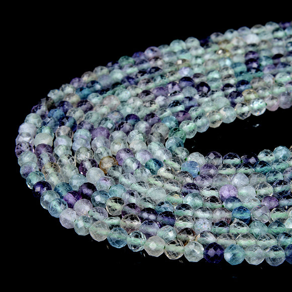 Rainbow Fluorite Gemstone Grade AA Micro Faceted Round 3MM 4MM Beads (P10)