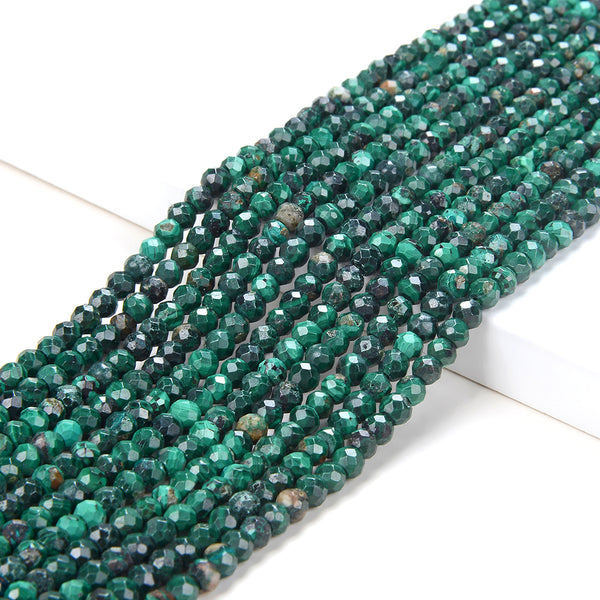 4X3MM Natural Malachite Gemstone Grade A Micro Faceted Rondelle Loose Beads (P35)