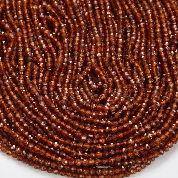 3MM Natural Hessonite Garnet Gemstone Grade AAA Micro Faceted Round Loose Beads 15 inch Full Strand (80015957-P48)