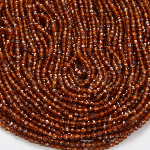 3MM Natural Hessonite Garnet Gemstone Grade AAA Micro Faceted Round Loose Beads 15 inch Full Strand (80015957-P48)