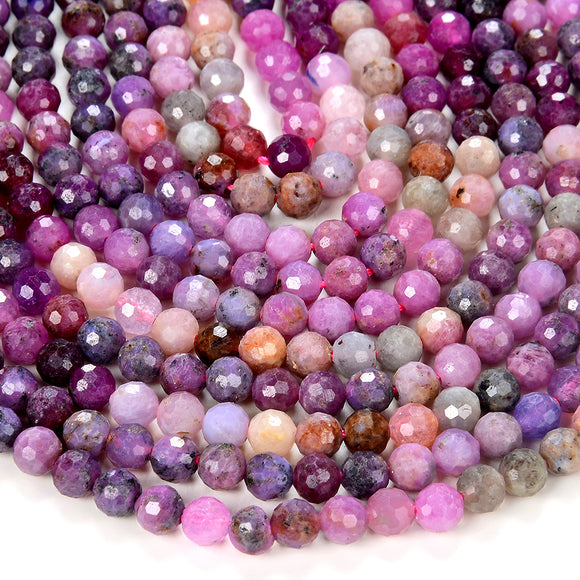 Rare New! Natural Ruby Multi Color Gemstone Grade AA Micro Faceted Round 5MM 7MM Loose Beads 15 inch Full Strand (D224)