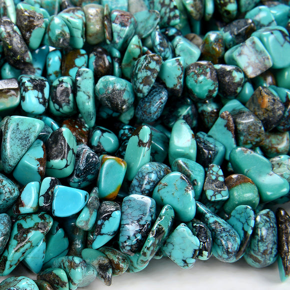100% Natural Genuine Turquoise Blue Gemstone Pebble Nugget Chip 6-10MM Beads (D86)