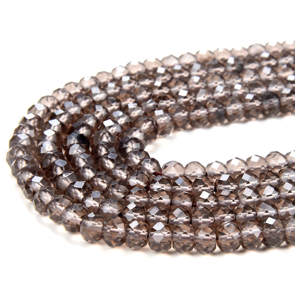 6X4MM Natural Smoky Quarzt Gemstone Grade AAA Micro Faceted Rondelle Loose Beads (P37)