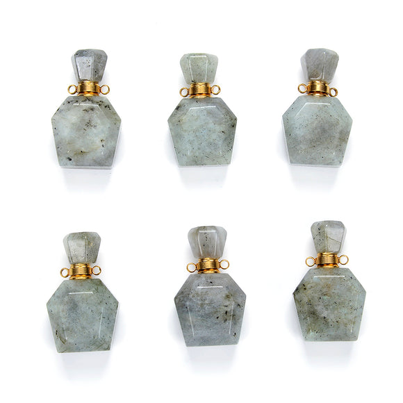 34X21X13MM Natural Gray Labradorite Gemstone Perfume Bottle Pendant Faceted, Essential Oil Bottle Beads 1 Bead (80017224-P70)