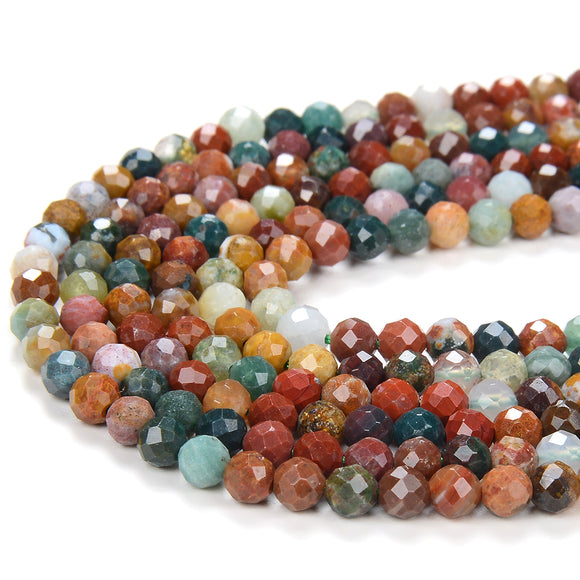Natural Ocean Jasper Multi Color Gemstone Grade AAA Micro Faceted Round 3MM 4MM Loose Beads 15 inch Full Strand (P27)