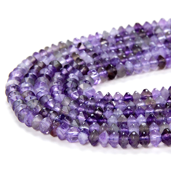 4X3MM Natural Amethyst Gemstone Grade A Bicone Faceted Rondelle Saucer Loose Beads 15.5 inch Full Strand (80015384-P46)
