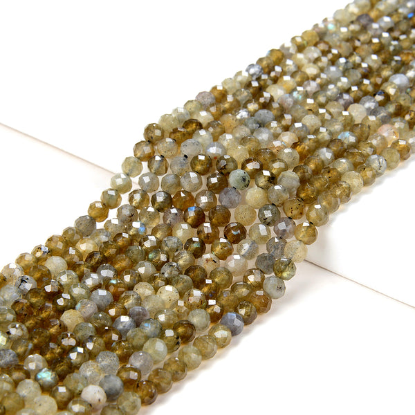 3-4MM Natural Yellow Smoky Labradorite Gemstone Grade AA Micro Faceted Round Loose Beads 15 inch Full Strand (80009421-P31)