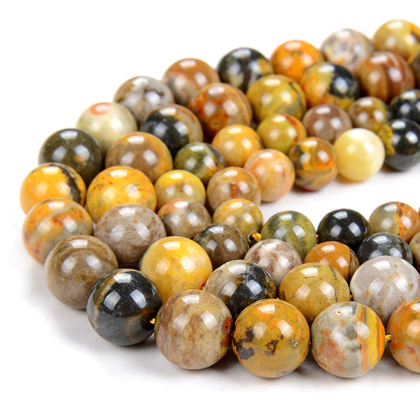 Mustard Yellow Natural Bumblebee Jasper Gemstone Grade AAA Round 8MM 10MM 12MM Loose Beads (A291)