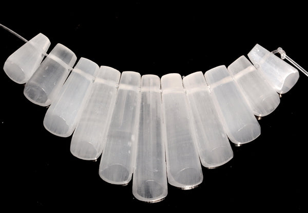 16x9-39x10mm Graduated Set Selenite Gemstone Grade AAA Stick Loose Beads 3.5 inch Strand (80007615-A236)