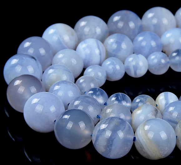 Natural Chalcedony Blue Lace Agate Gemstone Grade AA Round 6MM 7MM 8MM 9MM 10MM 11MM Loose Beads (D267)