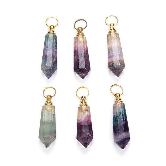 49X15MM Natural Fluorite Gemstone Perfume Bottle Pendant Faceted Point, Essential Oil Bottle Beads 1 Bead (80017248-P71)