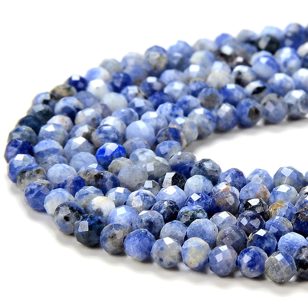 Natural Blue Spot Jasper Gemstone Grade AA Micro Faceted Round 2MM 3MM Loose Beads 15 inch Full Strand (P56)