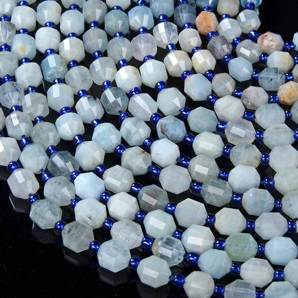 6MM Natural Aquamarine Gemstone Grade AA Faceted Prism Double Point Cut Loose Beads (D212)
