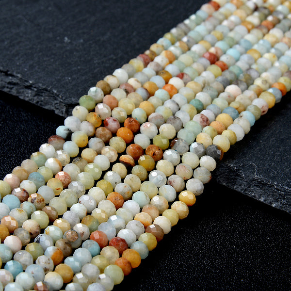 4X3MM Natural Amazonite Gemstone Grade AA Micro Faceted Rondelle Loose Beads (P36)