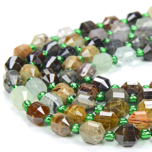 6MM Natural Green Garnet Gemstone Grade A Faceted Prism Double Point Cut Loose Beads (D342)