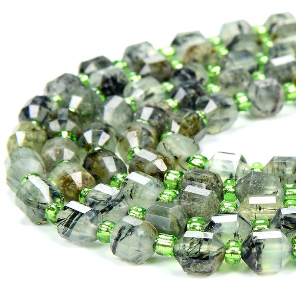 6MM Natural Prehnite Gemstone Grade A Faceted Prism Double Point Cut Loose Beads (D342)