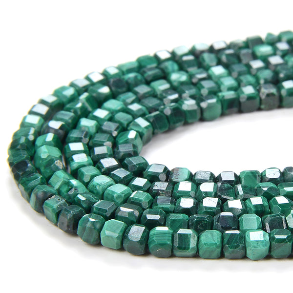 2MM Natural Malachite Gemstone Grade AA Micro Faceted Diamond Cut Cube Loose Beads (P42)