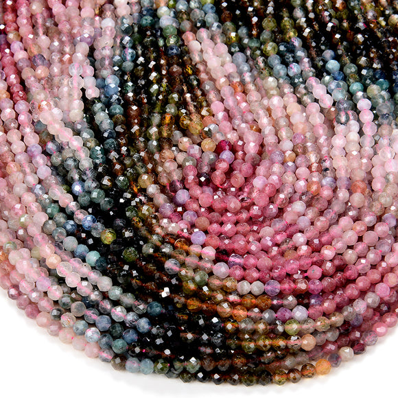 3MM Natural Multi Color Tourmaline Gemstone Grade AAA Micro Faceted Round Loose Beads 15 inch Full Strand (80009350-P26)