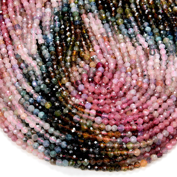 3MM Natural Multi Color Tourmaline Gemstone Grade AAA Micro Faceted Round Loose Beads 15 inch Full Strand (80009350-P26)