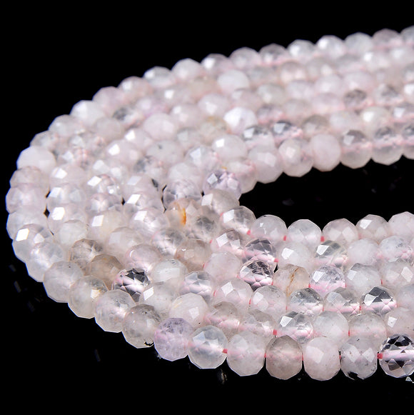 4X3MM Natural Rose Quartz Gemstone Grade A Micro Faceted Rondelle Loose Beads 15 inch Full Strand (80016404-P62)