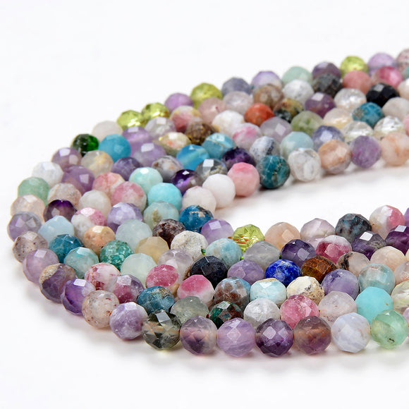 Natural Galaxy Mix Stones Multi Color Gemstone Grade Micro Faceted Round 3-4MM 4-5MM Loose Beads 15 inch Full Strand (P30)