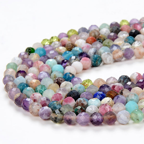 Natural Galaxy Mix Stones Multi Color Gemstone Grade Micro Faceted Round 3-4MM 4-5MM Loose Beads 15 inch Full Strand (P30)