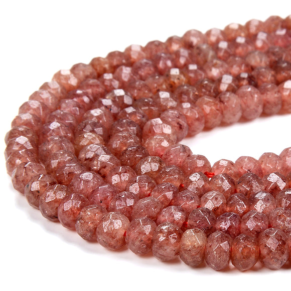 6X4MM Natural Red Strawberry Lepidocrocite Quartz Gemstone Grade AAA Faceted Rondelle Loose Beads (D344)