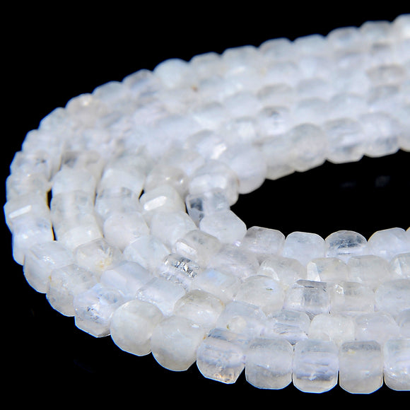 3MM Natural African Rainbow Moonstone Gemstone Grade AAA Micro Faceted Diamond Cut Cube Loose Beads 15 inch Full Strand (80016845-P68)