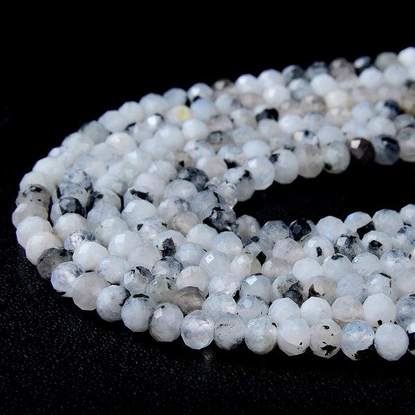 4x3MM Natural Rainbow Moonstone Gemstone Grade A Micro Faceted Rondelle Loose Beads 15 inch Full Strand (80009123-P47)