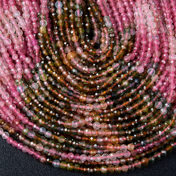 3MM Natural Multi Color Tourmaline Gemstone Grade AAA Micro Faceted Round Loose Beads 15 inch Full Strand (80009348-P26)