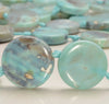 22x6-26x8MM Terra Agate Gemstone Aqua Blue Round Flat Button Grade Aaa 5 Beads (80007246-A250)