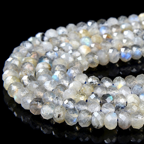 4X3MM Natural Labradorite Gemstone Grade A Micro Faceted Rondelle Loose Beads 15 inch Full Strand (80016396-P62)
