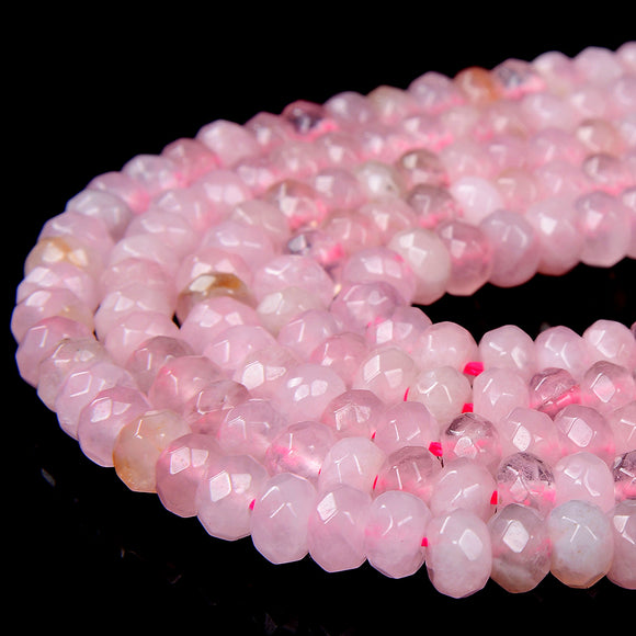 4X3MM Natural Madagascar Rose Quartz Gemstone Grade AAA Faceted Rondelle Loose Beads 15 inch Full Strand (80016872-D344)