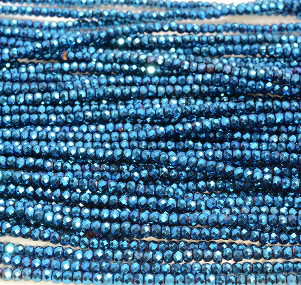 3x2mm Blue Hematite Gemstone Micro Faceted Rondelle Loose Beads 15.5 inch Full Strand (80007529-A263)