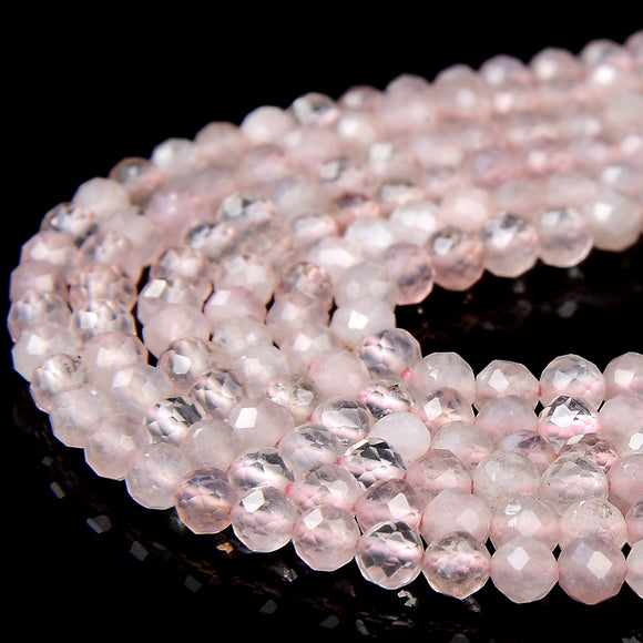 3MM Natural Madagascar Rose Quartz Gemstone Grade AAA Micro Faceted Round Loose Beads 15 inch Full Strand (80016808-P65)