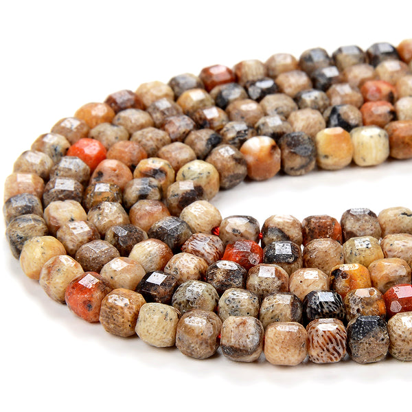 4MM Natural Orange Brown Coral Gemstone Grade A Micro Faceted Diamond Cut Cube Loose Beads (P40)
