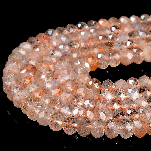 6X4MM Natural Rainbow Lattice Sunstone Lepidocrocite Gemstone Grd AAA Micro Faceted Rondelle Loose Beads 15 inch Full Strand (80016407-P62)