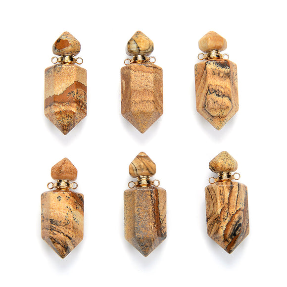 43X15MM Natural Picture Jasper Gemstone Perfume Bottle Pendant Faceted Point, Essential Oil Bottle Beads 1 Bead (80017243-P71)
