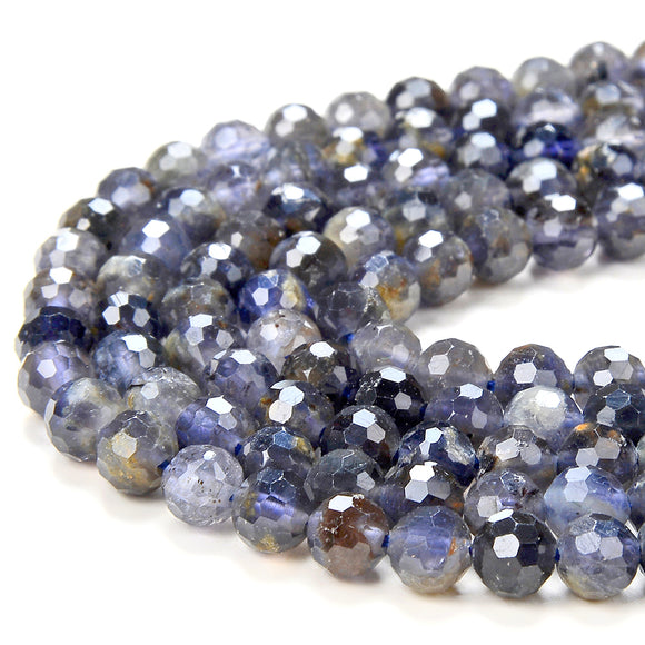 5-6MM Natural Iolite Gemstone Grade A Micro Faceted Round Loose Beads 15 inch Full Strand (80016341-P58)