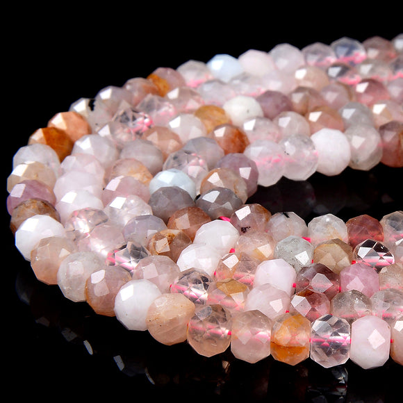 6X4MM Natural Madagascar Rose Quartz Gemstone Grade AA Micro Faceted Rondelle Loose Beads 15 inch Full Strand (80016406-P62)