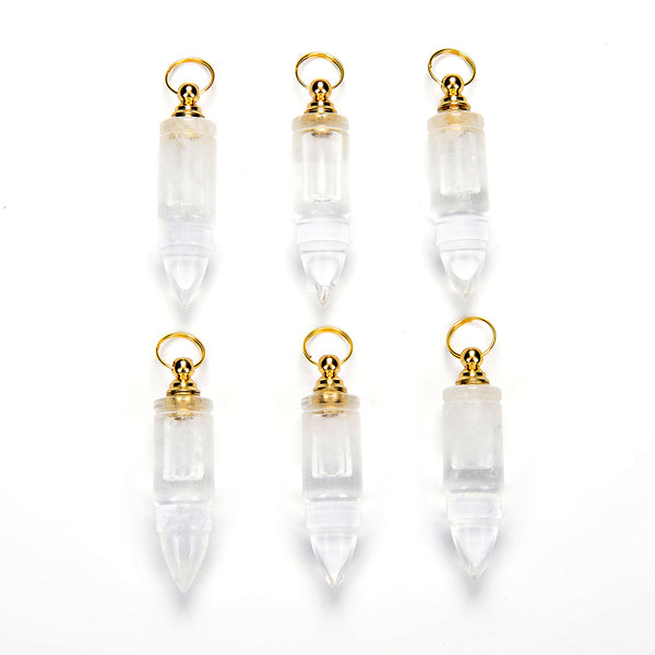 54X14MM Natural Rock Crystal Clear Quartz Gemstone Perfume Bottle Pendant Bullet Point, Essential Oil Bottle Beads 1 Bead (80017265-P72)