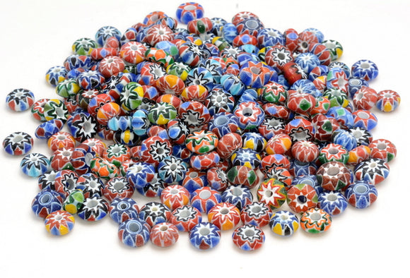 8-10MM Nepal Handmade Glass Rondelle Disk Colorful Glass Chevron 75-78 Beads (80007204-A247)