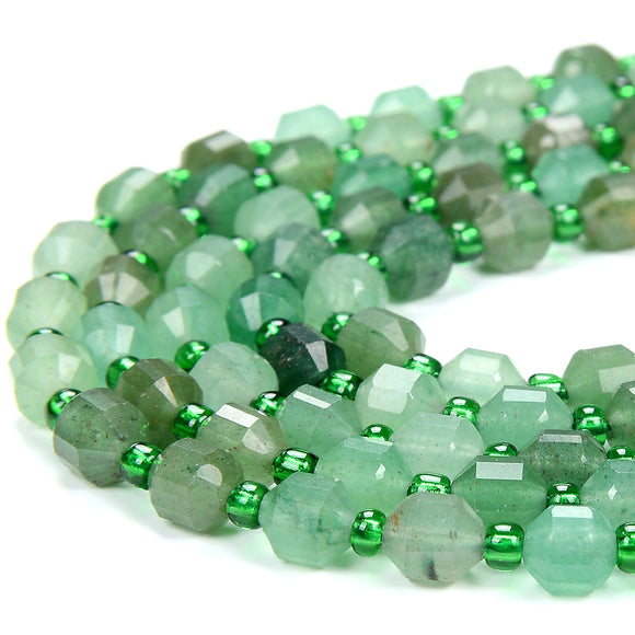 6MM Natural Green Aventurine Gemstone Grade AA Faceted Prism Double Point Cut Loose Beads (D342)