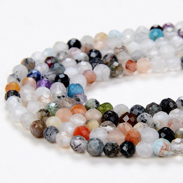 2-3MM Natural Multi Color Galaxy Mix Stones Gemstone Micro Faceted Round Loose Beads 15.5 inch Full Strand (80009395-P30)