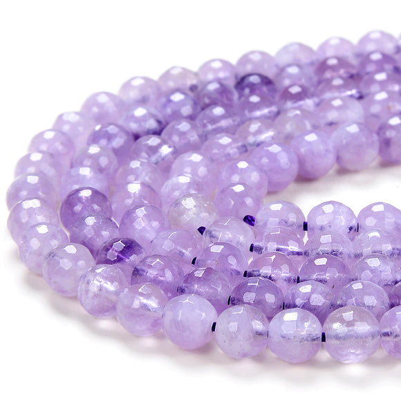 Natural Lavender Amethyst Gemstone Grade AA Micro Faceted Round 5MM 6MM Loose Beads 15 inch Full Strand (P58)