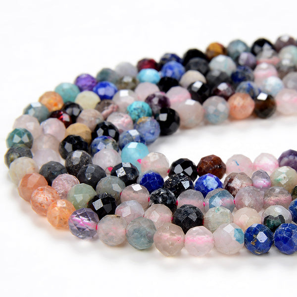 4MM Natural Multi Color Galaxy Mix Stones Gemstone Micro Faceted Round Loose Beads 15 inch Full Strand (80009405-P30)