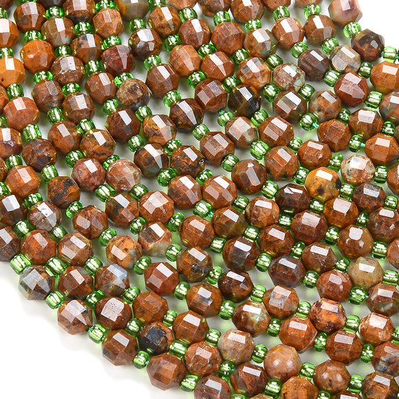 6MM Natural African Green Opal Gemstone Grade AAA Faceted Prism Double Point Cut Loose Beads (D213)