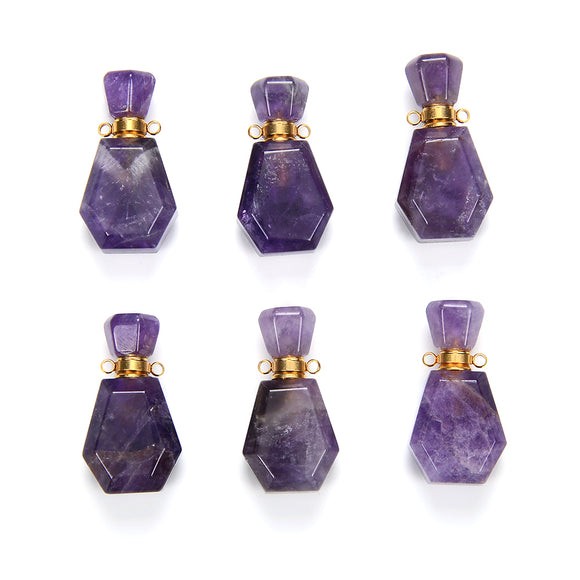 35X19X13MM Natural Amethyst Gemstone Perfume Bottle Pendant Faceted, Essential Oil Bottle Beads 1 Bead (80017240-P71)